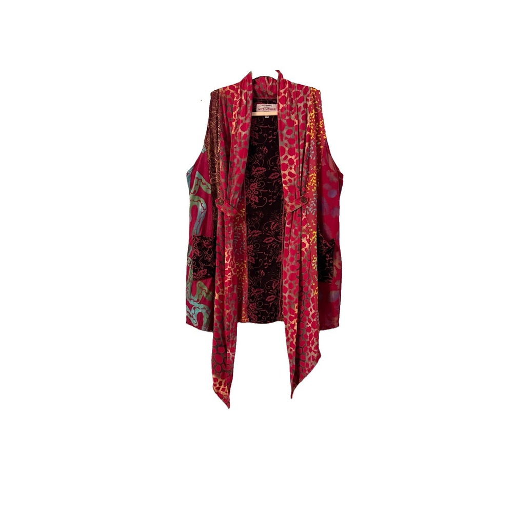 Wild Woman Floral Patchwork Kantha Long Vest Size M Pockets Boho Hippie Festival
